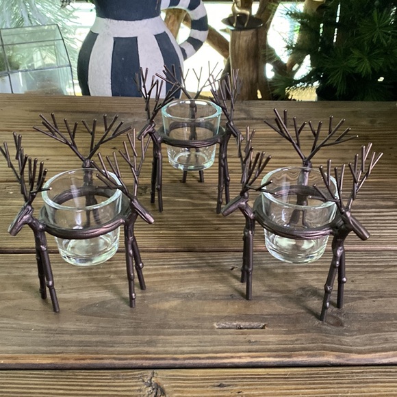 Yankee Candle Rustic Woodsy Triple Twiggy Deer Glass and Metal Votive Holders 🦌 - Picture 2 of 16